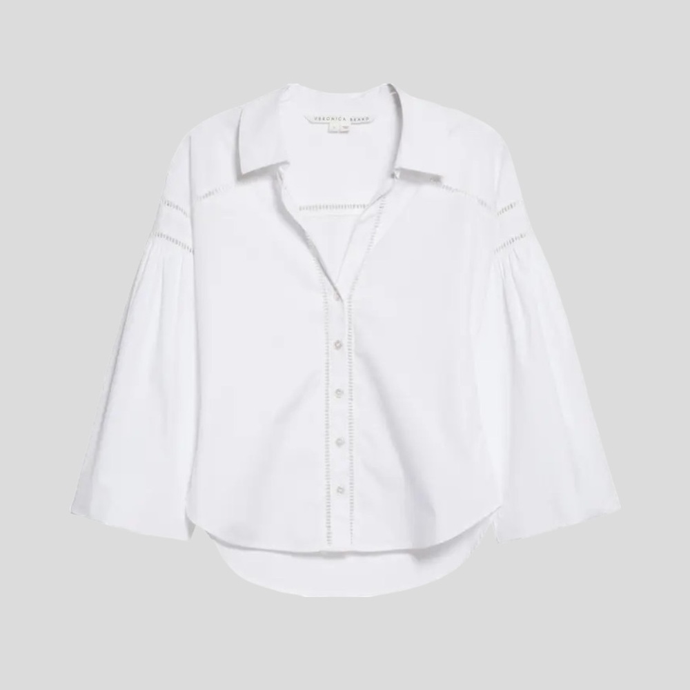 👚NWT VERONICA BEARD Glenda Stretch Cotton Shirt🔥🌟✨Color: White Size: 8